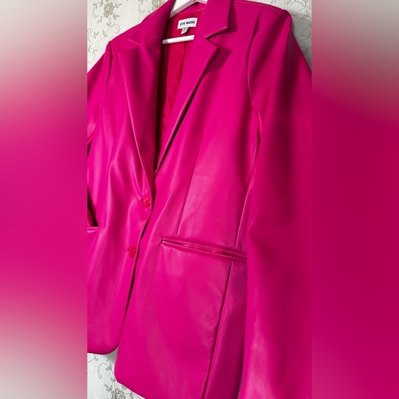 Steve Madden Faux Leather Bold & Bright Pink Blazer Jacket Medium Galentines - Picture 7 of 11